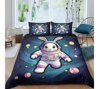 3D Print Skin-Friendly Microfibre Astronaut rabbit Duvet Cover Easy Care Bedding Pillowcases Cartoon space adventure Quilt Cover Set All Season Soft Washable Boys Girls Kids Super king(260x220cm)