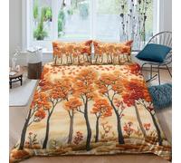 3D Print Skin-Friendly Microfibre Autumn trees Duvet Cover Set All Season Bedding Pillow Shams Textile embroidery style Bedding Quilt Cover Breathable Washable Kids Teens Boys Girls Sing (135x200cm)