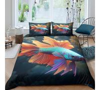 3D Print Skin-Friendly Microfibre Betta fish Bed Quilt Cover Breathable Bedding Set w/Pillowcases Colorful aquatic art Duvet Cover All Season Easy Care, Washable for Men Women Kids Double（200x200cm）