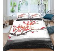 3D Print Skin-Friendly Microfibre Blooming branches Bedding Quilt Cover Breathable Bedding Set w/ Pillowcases Chinese ink painting Bed Quilt Cover All Season Washable Bedroom Decor Single（135x200cm）