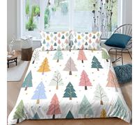 3D Print Skin-Friendly Microfibre Christmas Trees Quilt Cover All Season Bedding Sets w/ Matching Pillowcase Pastel Winter Design Duvet Cover Set Easy Care Breathable Washable Couples Do (200x200cm)