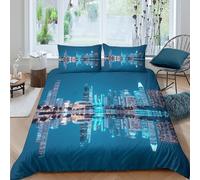 3D Print Skin-Friendly Microfibre City skyline Quilt Cover All Season Bedding Sets w/ Matching Pillowcase Night urban scene Duvet Cover Set Easy Care Breathable Washable Couples Double(200x200cm)