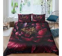 3D Print Skin-Friendly Microfibre Dark peony bloom Quilt Cover All Season Bedding Sets w/ Matching Pillowcase Botanical Style Duvet Cover Set Easy Care Breathable Washable Couples Super (260x220cm)