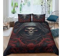 3D Print Skin-Friendly Microfibre Death figure Duvet Cover Easy Care Bedding Set w/Pillowcases Gothic horror art Quilt Cover Sets All Season Soft Machine Washable for Boys Girls Kids King（220x240cm）