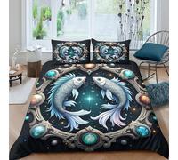 3D Print Skin-Friendly Microfibre Fish constellation Quilt Cover All Season Bedding Sets w/Matching Pillowcase Fantasy astrology art Duvet Cover Set Easy Care Breathable Washable Couple (140x200cm)