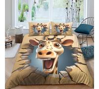 3D Print Skin-Friendly Microfibre Giraffe face Bedding Quilt Cover Easy Care Bedding Set w/ Pillowcases Cartoon fun style Bed Quilt Cover All Season Breathable Washable Home Decor Double（200x200cm）