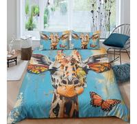 3D Print Skin-Friendly Microfibre Giraffe face Quilt Cover All Season Bedding Sets w/ Matching Pillowcase Abstract animal paint Duvet Cover Set Easy Care Breathable Washable Couples Supe (260x220cm)