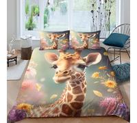 3D Print Skin-Friendly Microfibre Giraffe portrait Bedding Quilt Cover Easy Care Bedding Pillowcases Cute cartoon style Bed Quilt Cover All Season Breathable Washable Home Decor Single(135x200cm)