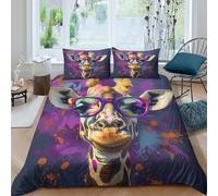 3D Print Skin-Friendly Microfibre Giraffe w/ glasses Bedding Quilt Cover Easy Care Bedding Pillowcases Colorful abstract Bed Quilt Cover All Season Breathable Washable Home Decor Double(200x200cm)