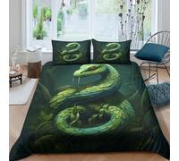 3D Print Skin-Friendly Microfibre green serpent Comforter Cover All Season Bedding Sets w/ Pillowcases fantasy Style Quilt Cover Set All Season, Easy Care, for Bedroom Decor Single（140x200cm）