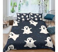 3D Print Skin-Friendly Microfibre Halloween ghosts Bed Quilt Cover Easy Care Bedding Pillowcases Cartoon spooky design_ Quilt Cover Set All Season Breathable Washable Home Decor Single(135x200cm)