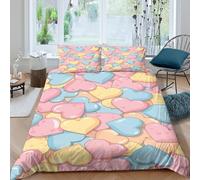3D Print Skin-Friendly Microfibre Heart-shaped c&ies Bedding Quilt Cover Easy Care Bedding Pillowcases pastel sweet design Bed Quilt Cover All Season Breathable Washable Home Decor Double(200x200cm)