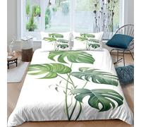 3D Print Skin-Friendly Microfibre Monstera leaf Bed Quilt Cover Breathable Bedding Set w/ Pillowcases Botanical illust Duvet Cover All Season Easy Care, Washable for Men Women Kids Double（200x200cm）