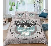 3D Print Skin-Friendly Microfibre Moth skull Duvet Cover Easy Care Bedding Set w/Pillowcases Vintage occult art Quilt Cover Sets All Season Soft for Boys Girls Kids Double（200x200cm）