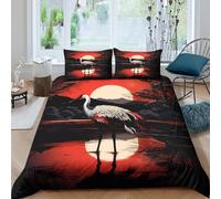 3D Print Skin-Friendly Microfibre Red Moon Crane Duvet Cover Easy Care Bedding Set w/Pillowcases Digital Art Style Quilt Cover Set All Season Soft for Boys Girls Kids King（220x240cm）