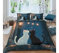 3D Print Skin-Friendly Microfibre Romantic cats Bedding Quilt Cover Easy Care Bedding Set w/ Pillowcases Night alley Style Bed Quilt Cover All Season Breathable Washable Home Decor Single（140x200cm）