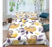 3D Print Skin-Friendly Microfibre Sloths w/ lemons Duvet Cover Easy Care Bedding Pillowcases Cute cartoon pattern Quilt Cover Set All Season Soft Washable Boys Girls Kids Super king(260x220cm)