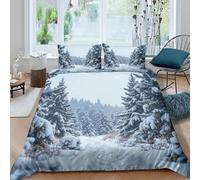 3D Print Skin-Friendly Microfibre Snowy forest path Duvet Cover Easy Care Bedding Set w/ Pillowcases Winter l&scape scene Quilt Cover Set All Season Soft for Boys Girls Kids Single（135x200cm）