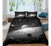 3D Print Skin-Friendly Microfibre space planets Bed Quilt Cover Breathable Bedding Set w/ Pillowcases cosmic galaxy style Duvet Cover All Season, Easy Care, Washable for All Single（135x200cm）