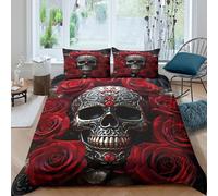 3D Print Skin-Friendly Microfibre sugar skull Duvet Cover Set All Season Bedding Set w/ Pillow Shams decorative Style Bedding Quilt Cover Breathable Washable Kids Teens Boys Girls Single（135x200cm）