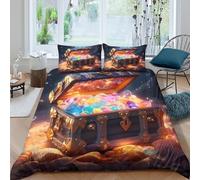 3D Print Skin-Friendly Microfibre Treasure chest Quilt Cover All Season Bedding Sets w/ Matching Pillowcase Fantasy adventure scene Duvet Cover Set Easy Care Breathable Washable Couples (200x200cm)