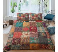 3D Print Skin-Friendly Microfibre vintage quilt pattern Duvet Cover Easy Care Bedding Set w/ Pillowcases ethnic textile Quilt Cover Set All Season Soft Washable for Boys Girls Kids Single（140x200cm）