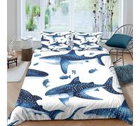 3D Print Skin-Friendly Microfibre Whale Shark illust Comforter Cover All Season Bedding Sets w/Pillowcases Blue Ocean Marine art Quilt Cover Set Easy Care, Washable Bedroom Decor Double(200x200cm)