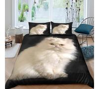 3D Print Skin-Friendly Microfibre white cat Comforter Cover All Season Bedding Sets w/ Pillowcases Persian style pet Quilt Cover Set All Season, Easy Care, Washable Bedroom Decor Single(140x200cm)