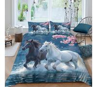 3D Print Skin-Friendly Microfibre Wild horses galloping Quilt Cover Easy Care Bedding Sets w/Pillowcases Nature scenic art Bedding Quilt Cover All Season Breathable Washable Home Decor (260x220cm)