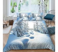 3D Print Skin-Friendly Microfibre Winter l&scape Bedding Quilt Cover Easy Care Bedding Set w/ Pillowcases Snowy 4est scene Bed Quilt Cover All Season Breathable Washable Home Decor King（220x240cm）