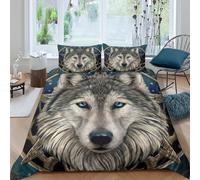 3D Print Skin-Friendly Microfibre Wolf portrait Bed Quilt Cover All Season Bedding Sets w/ Matching Pillowcase Fantasy Style Duvet Cover Set Easy Care Breathable for Couples Double（200x200cm）