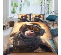 3D Print Soft Microfiber Astronaut monkey Bedding Quilt Cover Easy Care Bedding Set with Pillow Cases Sci-fi cartoon style Bed Quilt Cover All Season Soft Washable for All Super king（260x220cm）