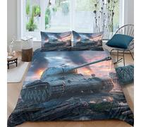 3D Print Soft Microfiber Battle tank Quilt Cover Set Easy Care Bedding Set with Pillow Shams Military warfare scene Bedding Quilt Cover All Season Machine Washable for Home Decor Single（140x200cm）