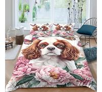 3D Print Soft Microfiber Cavalier King Charles Duvet Cover All Season Bedding Set w/ Pillow Shams Floral butterfly Quilt Cover Easy Care Breathable Machine Washable for Teens Adults Single（140x200cm）