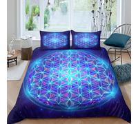 3D Print Soft Microfiber Cosmic Flower Comforter Cover Easy Care Bedding Set w/ Pillow Cases Neon Sacred Geometry Duvet Cover All Season Breathable Machine Washable for Home Decor Single（140x200cm）