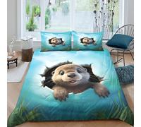 3D Print Soft Microfiber Cute otter peeking Duvet Cover Easy Care Breathable Bedding Set w/ Pillowcases Cartoon animal illust Quilt Cover All Season Washable for Kids Teens Adults Single（135x200cm）