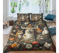 3D Print Soft Microfiber Forest wildlife Comforter Cover All Season Bedding Set with Pillow Shams Whimsical animal art Duvet Cover Easy Care, Washable for Kids Teens Boys Girls Double（200x200cm）