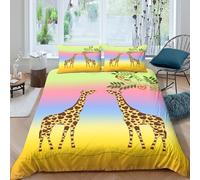 3D Print Soft Microfiber Giraffe couple Bedding Quilt Cover Easy Care Bedding Set with Pillow Cases Cartoon love style Bed Quilt Cover All Season Soft Washable for Kids Teens Adults King（220x240cm）