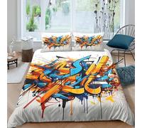3D Print Soft Microfiber graffiti art design Duvet Cover Easy Care Bedding Set with Pillow Shams vibrant street style Comforter Cover All Season Breathable Washable for All Double（200x200cm）