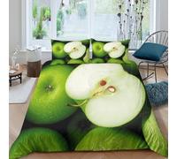 3D Print Soft Microfiber Green apple Bedding Quilt Cover Easy Care Bedding Set with Pillow Cases Fresh fruit style Bed Quilt Cover All Season Soft Washable for Kids Teens Adults Super king（260x220cm）