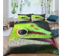 3D Print Soft Microfiber Green Lizard Duvet Cover Set Easy Care Bedding Set w/ Pillow Cases Exotic Reptile Bedding Quilt Cover All Season Breathable Washable Kids Teens Boys Girls Double（200x200cm）