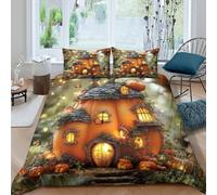 3D Print Soft Microfiber Halloween Pumpkin Duvet Cover Set Breathable Bedding Set with Pillow Shams Fairy Tale Bedding Quilt Cover All Season Easy Care, Washable for Home Decor Double（200x200cm）