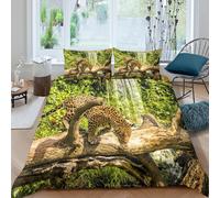 3D Print Soft Microfiber Jaguar walking Quilt Cover Set Easy Care Bedding Set with Pillow Shams Wild animal nature scene Bedding Quilt Cover All Season Washable for Home Decor Single（135x200cm）