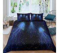 3D Print Soft Microfiber Jellyfish Glowing Duvet Cover Easy Care Breathable Bedding Set w/ Pillowcases Underwater Fantasy Quilt Cover All Season Washable for Kids Teens Adults Single（135x200cm）