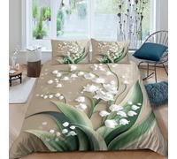 3D Print Soft Microfiber Lily-of-the-valley Comforter Cover All Season Bedding Set with Pillow Shams Botanical wall art Duvet Cover Easy Care, Washable for Kids Teens Boys Girls Single（140x200cm）