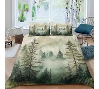 3D Print Soft Microfiber Misty Forest Duvet Cover Set Breathable Bedding Set with Pillow Shams Nature Landscape Bedding Quilt Cover All Season Easy Care, Washable for Home Decor Double（200x200cm）