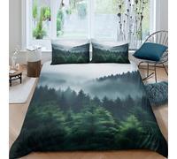 3D Print Soft Microfiber Misty forest scene Duvet Cover Set Easy Care Bedding Set w/ Pillow Cases Nature Bedding Quilt Cover All Season Breathable Washable for Kids Teens Boys Girls Double（200x200cm）
