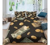 3D Print Soft Microfiber Money falling Bed Quilt Cover Breathable Bedding Set with Pillow Shams Vector illustration style Comforter Cover All Season, Easy Care, Washable for All Single（135x200cm）