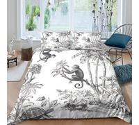 3D Print Soft Microfiber Monkey jungle scene Bed Quilt Cover Breathable Bedding Set with Pillow Shams Vintage botanical Comforter Cover All Season, Easy Care, Washable for All Double（200x200cm）
