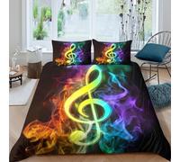 3D Print Soft Microfiber Musical note Quilt Cover Set Easy Care Bedding Set with Pillow Shams Colorful smoke design Bedding Quilt Cover All Season Machine Washable for Home Decor Single（140x200cm）